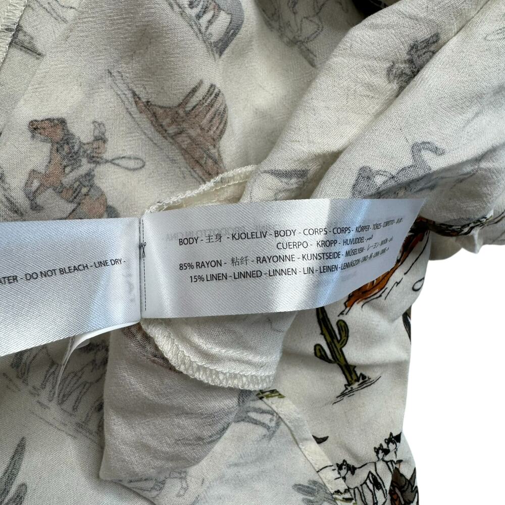 ARIAT *NEW* HiLo Jordan Skirt Sz Large Cowgirl Western Print Ivory Smocked Linen - Picture 7 of 9